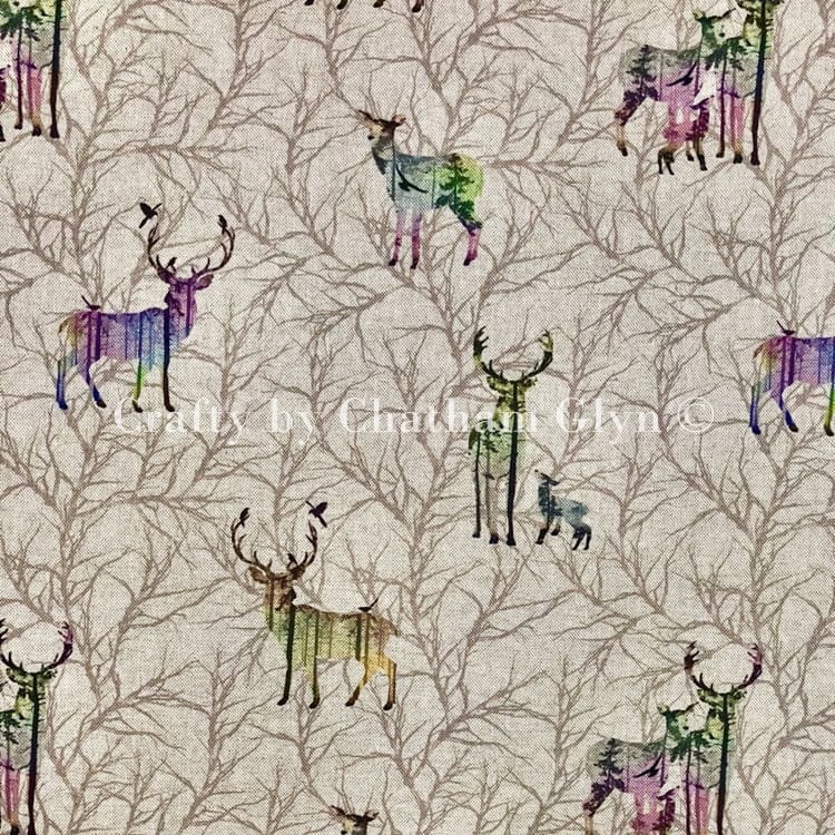 Magical Winter Stag print on Linen Look Fabric - Image 2