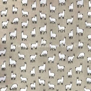 Alpacas print on Cotton Rich Linen Look Fabric
