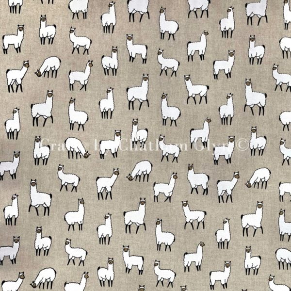 Alpacas print on Cotton Rich Linen Look Fabric