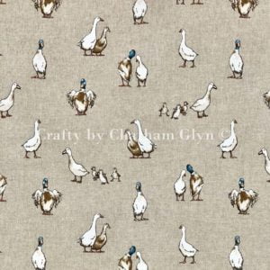 'Shabby Ducks' print on Cotton Rich Linen Look Fabric
