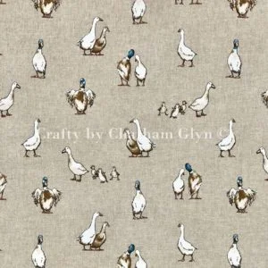 'Shabby Ducks' print on Cotton Rich Linen Look Fabric