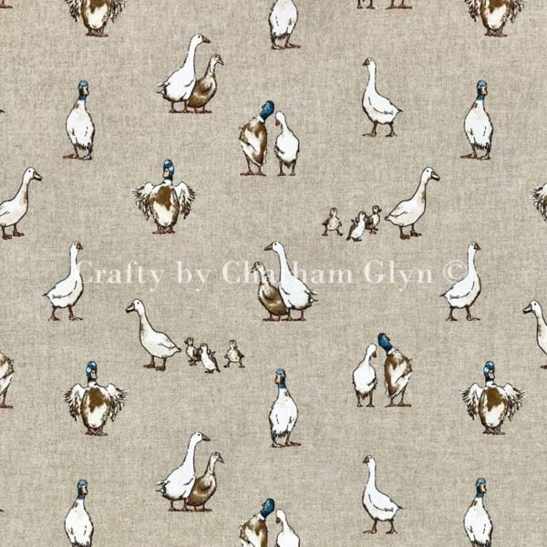 'Shabby Ducks' print on Cotton Rich Linen Look Fabric