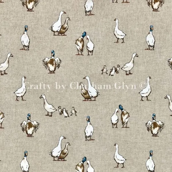 'Shabby Ducks' print on Cotton Rich Linen Look Fabric
