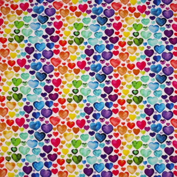 Rainbow coloured Hearts on stretch cotton jersey - Image 2