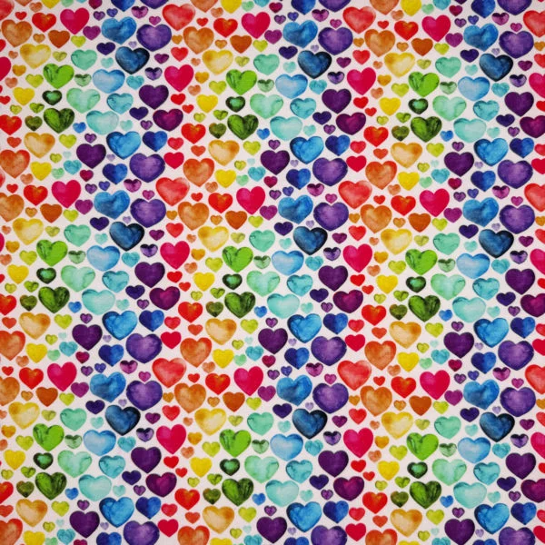Rainbow coloured Hearts on stretch cotton jersey - Image 2