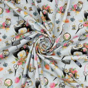 Sewing Themed Cotton Stretch Jersey