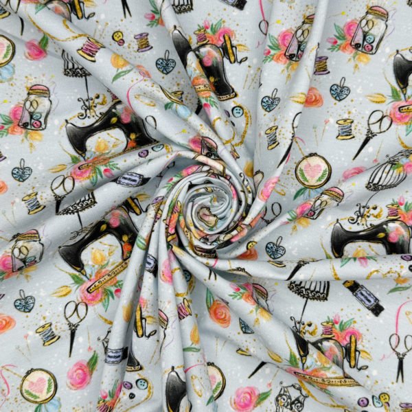 Sewing Themed Cotton Stretch Jersey