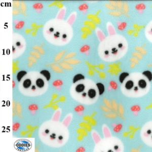 Polyester Polar Fleece Panda and Bunnies in Mint