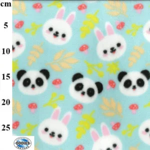 Polyester Polar Fleece Panda and Bunnies in Mint