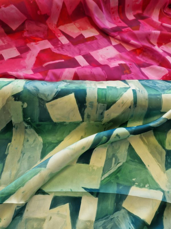 Silky Satin Charmeuse in Multi-coloured Blocks