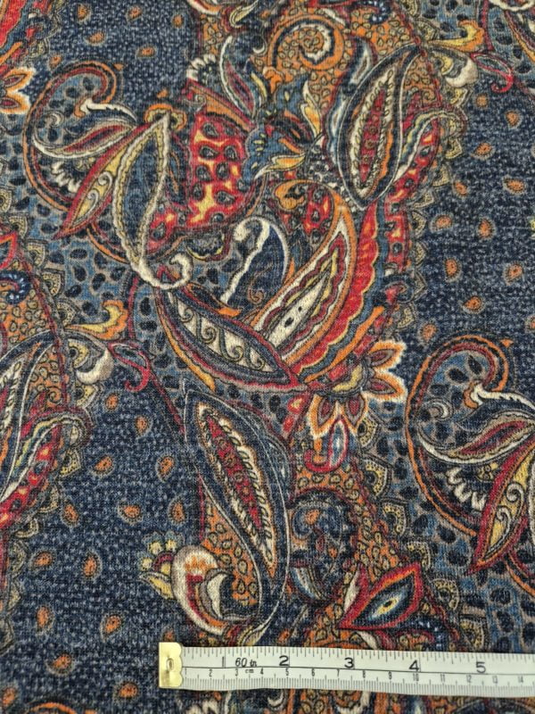 Angora Brushed Stretch Navy Paisley Jersey - Image 4