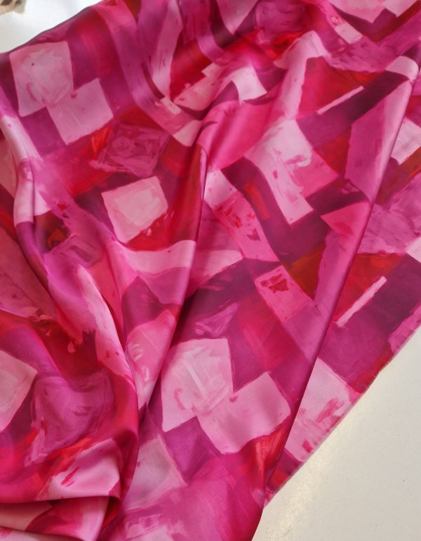 Silky Satin Charmeuse in Multi-coloured Blocks - Image 3