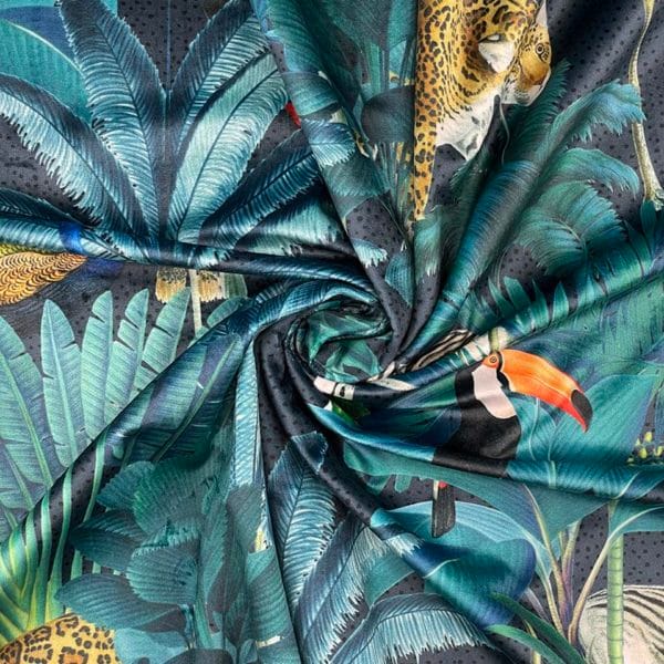 Royal Palm Midnight Tropical Floral Printed Velvet - Image 2