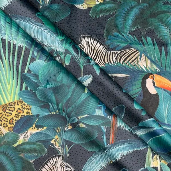 Royal Palm Midnight Tropical Floral Printed Velvet - Image 3