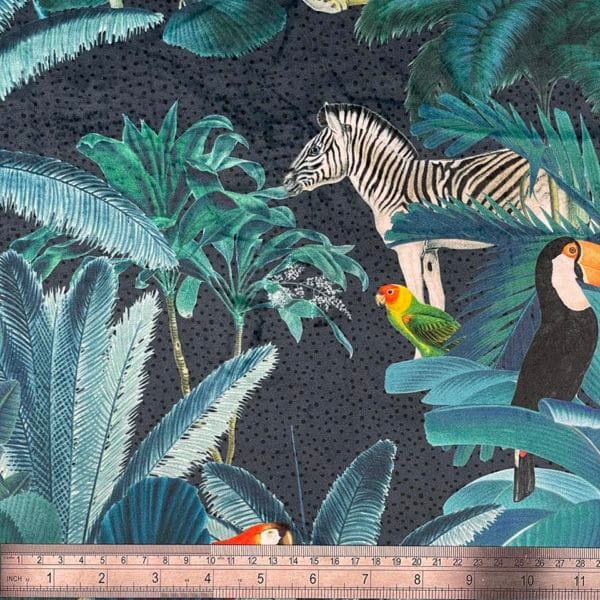 Royal Palm Midnight Tropical Floral Printed Velvet - Image 4