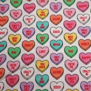Valentines 100% Cotton- 'Love Hearts' sold per 1/2 mt