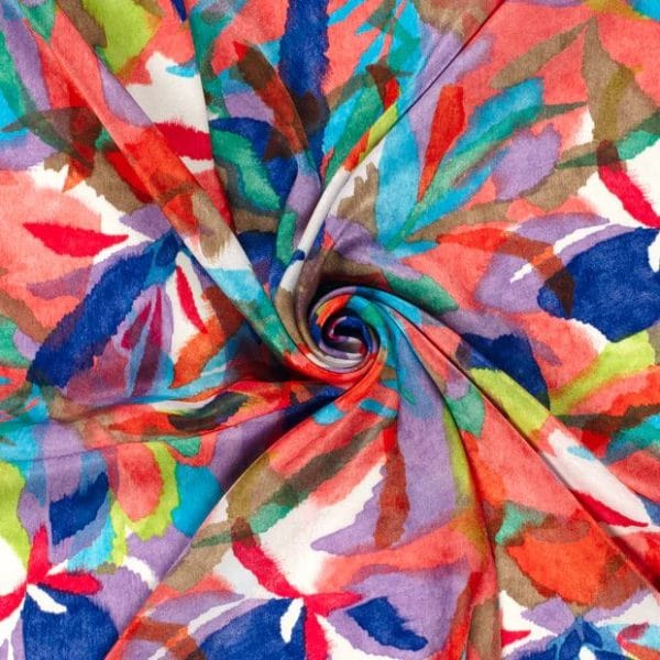 Silky 'Velvet' Charmeuse in Poppy Red Abstract Floral - Image 2