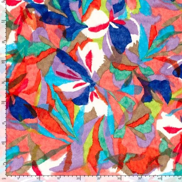 Silky 'Velvet' Charmeuse in Poppy Red Abstract Floral - Image 3