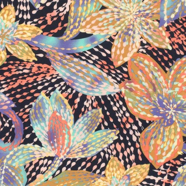 Stretch Viscose Jersey in Midnight Cactus Floral