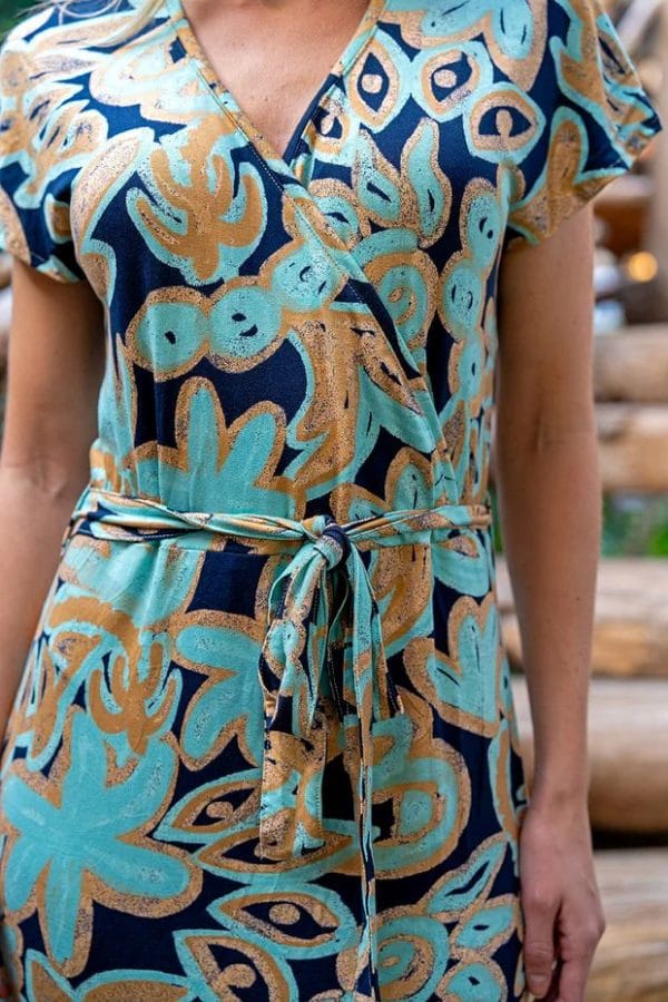Stretch Viscose Jersey in Aqua Abstract Floral - Image 3