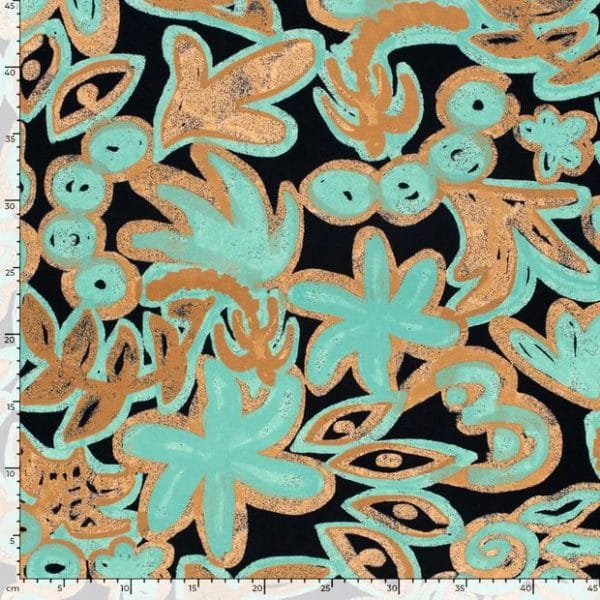 Stretch Viscose Jersey in Aqua Abstract Floral - Image 5