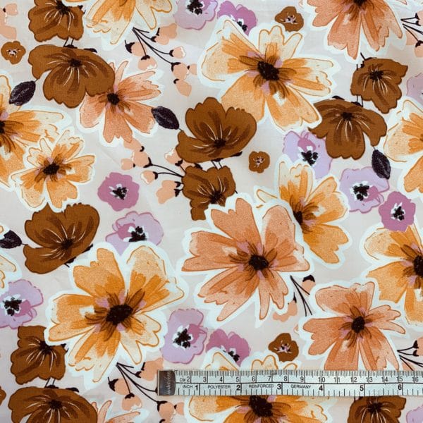 Dusty Pink and Apricot Floral in Cotton Lawn Fabric - Image 3