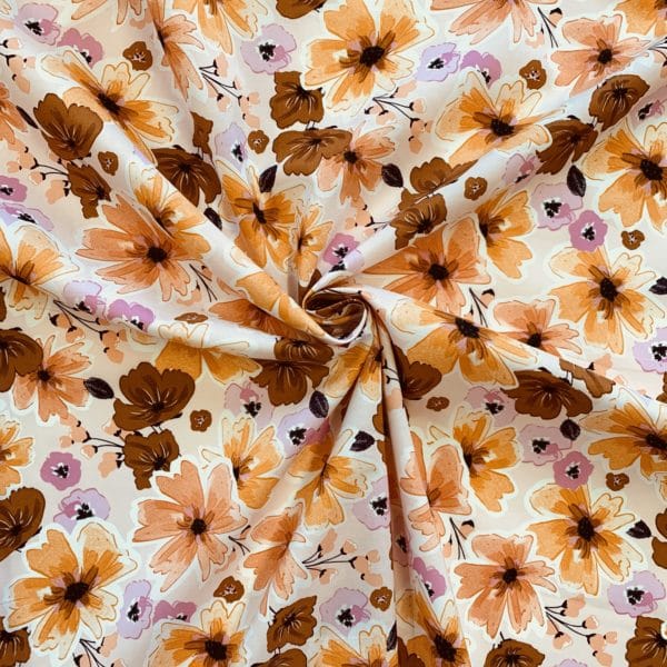 Dusty Pink and Apricot Floral in Cotton Lawn Fabric - Image 2