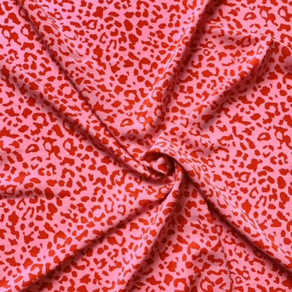 Crepe De Chine Abstract Animal Cerise Printed Fabric - Image 2