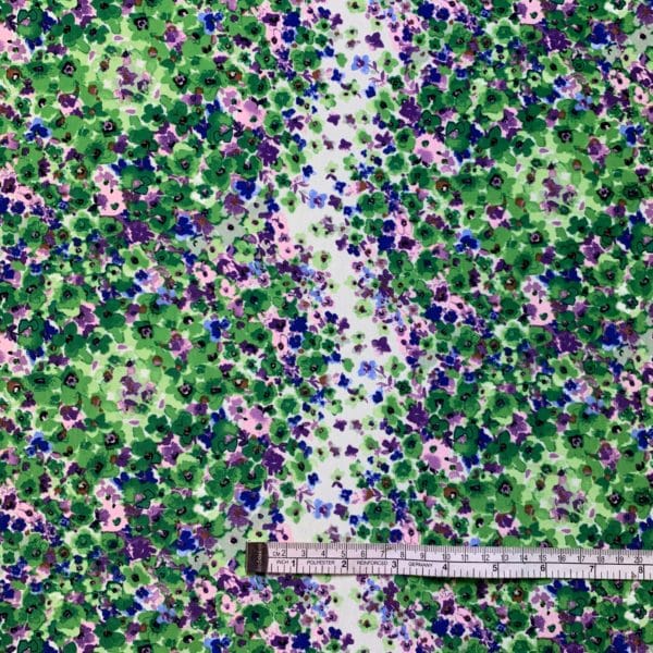Crepe De Chine Floral Emeralds and Mauve Striped Print Fabric - Image 3
