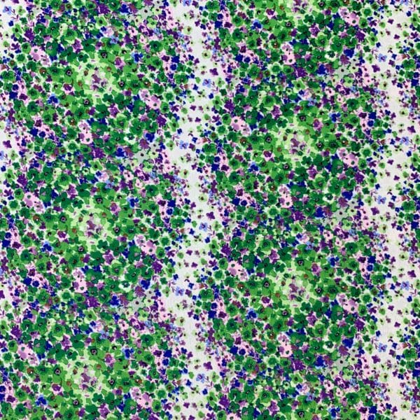 Crepe De Chine Floral Emeralds and Mauve Striped Print Fabric