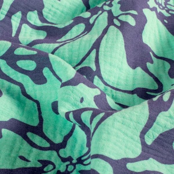 2 Tone Turquoise Abstract 100% Cotton Double Gauze