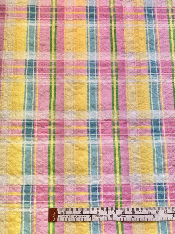 Summer Pastel Check Seersucker Stretch Cotton Fabric - Image 3