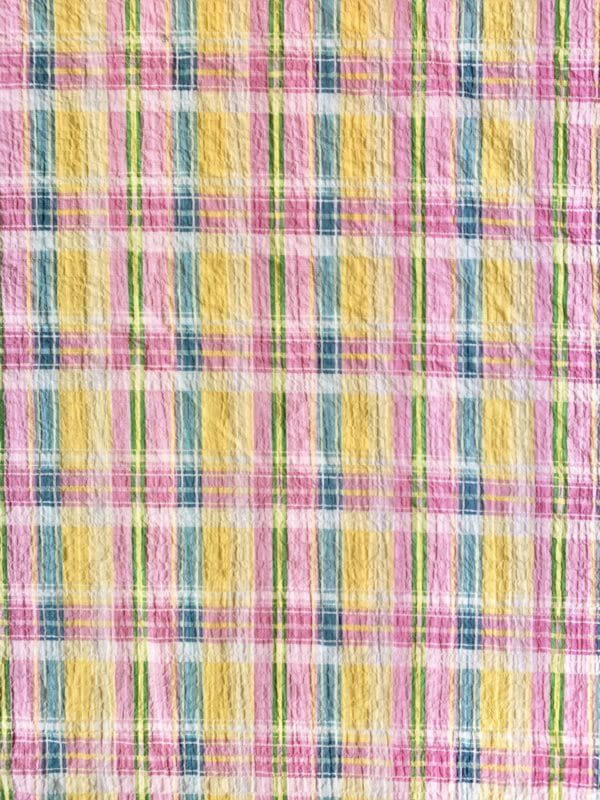 Summer Pastel Check Seersucker Stretch Cotton Fabric