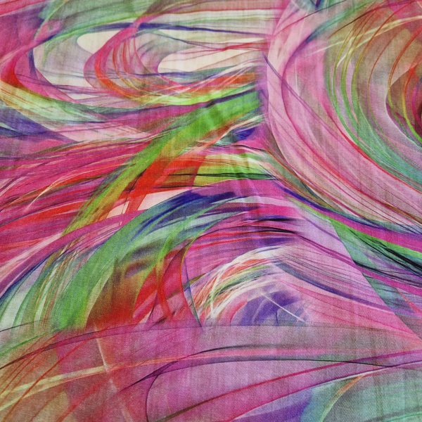 Swirling Hot Pink and Lime Abstract Crepe Gauze - Image 3