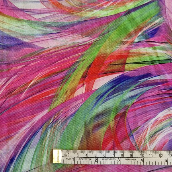 Swirling Hot Pink and Lime Abstract Crepe Gauze - Image 4