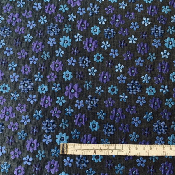 Brocade - Jacquard in Black, Cobalt Daisy Design - Image 3