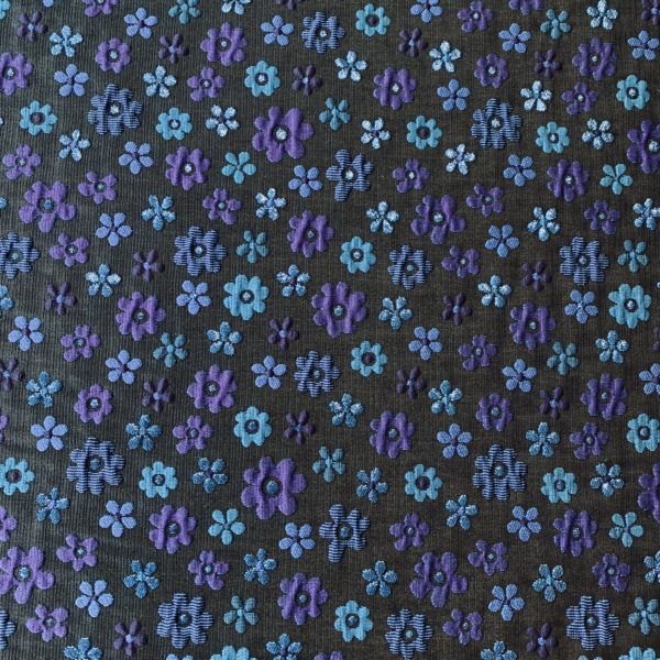 Brocade - Jacquard in Black, Cobalt Daisy Design