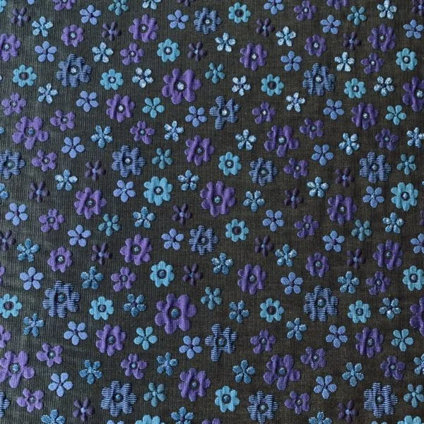 Brocade - Jacquard in Black, Cobalt Daisy Design