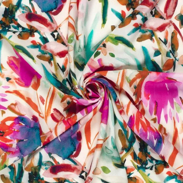 Floaty Floral Leaf Viscose poplin in Summer Whites - Image 2