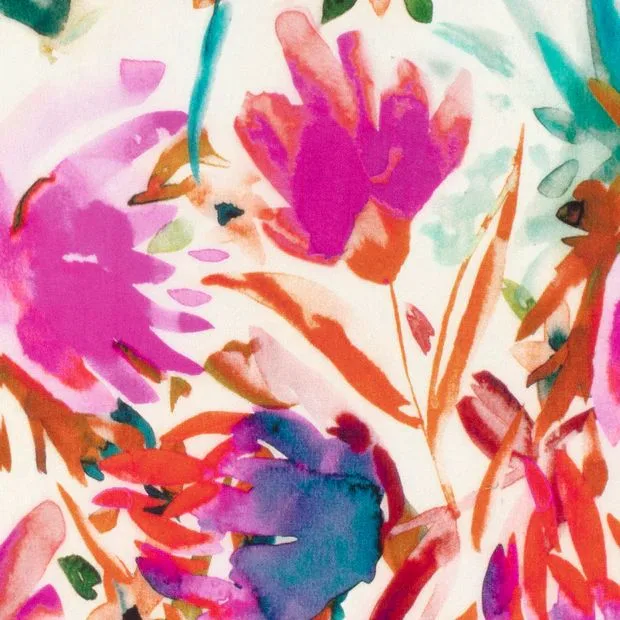 Floaty Floral Leaf Viscose poplin in Summer Whites