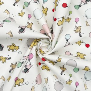 Digitally Printed Licensed Winnie The Pooh Fabric | Balloons Ivory