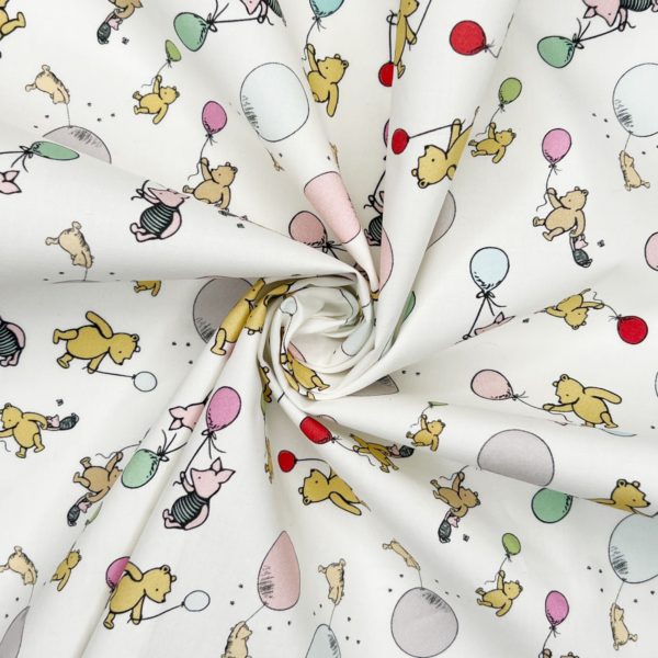 Digitally Printed Licensed Winnie The Pooh Fabric | Balloons Ivory
