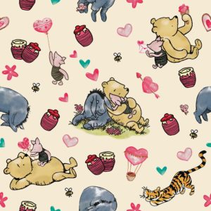 Digitally Printed Licensed Winnie The Pooh Fabric | Winnie Loves