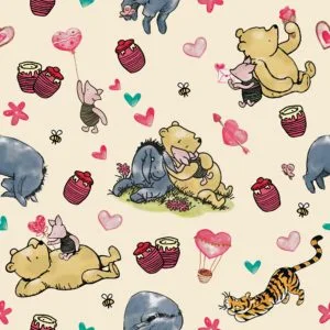 Digitally Printed Licensed Winnie The Pooh Fabric | Winnie Loves