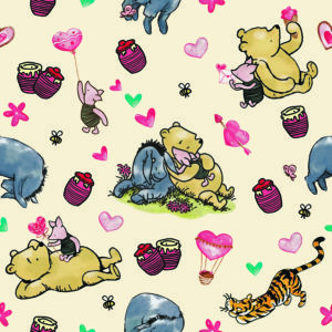 Digitally Printed Licensed Winnie The Pooh Fabric | Winnie Loves