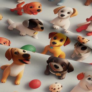 Digitally Printed 3D Cotton Fabric | 3D Dogs