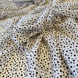 Polyester Crinkle Chiffon with small Flocked Velvet Black Dot
