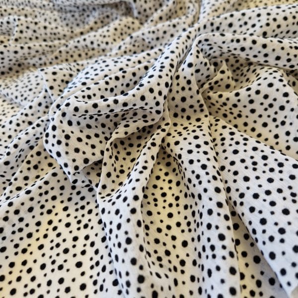 Polyester Crinkle Chiffon with small Flocked Velvet Black Dot