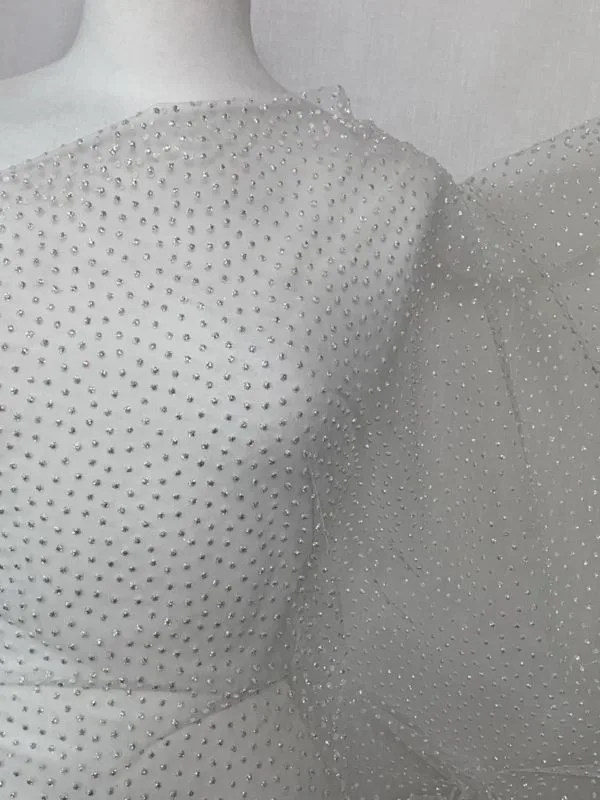 'India' Irredescent Sparkle Flocked Organza Tulle in Parchment - Image 6