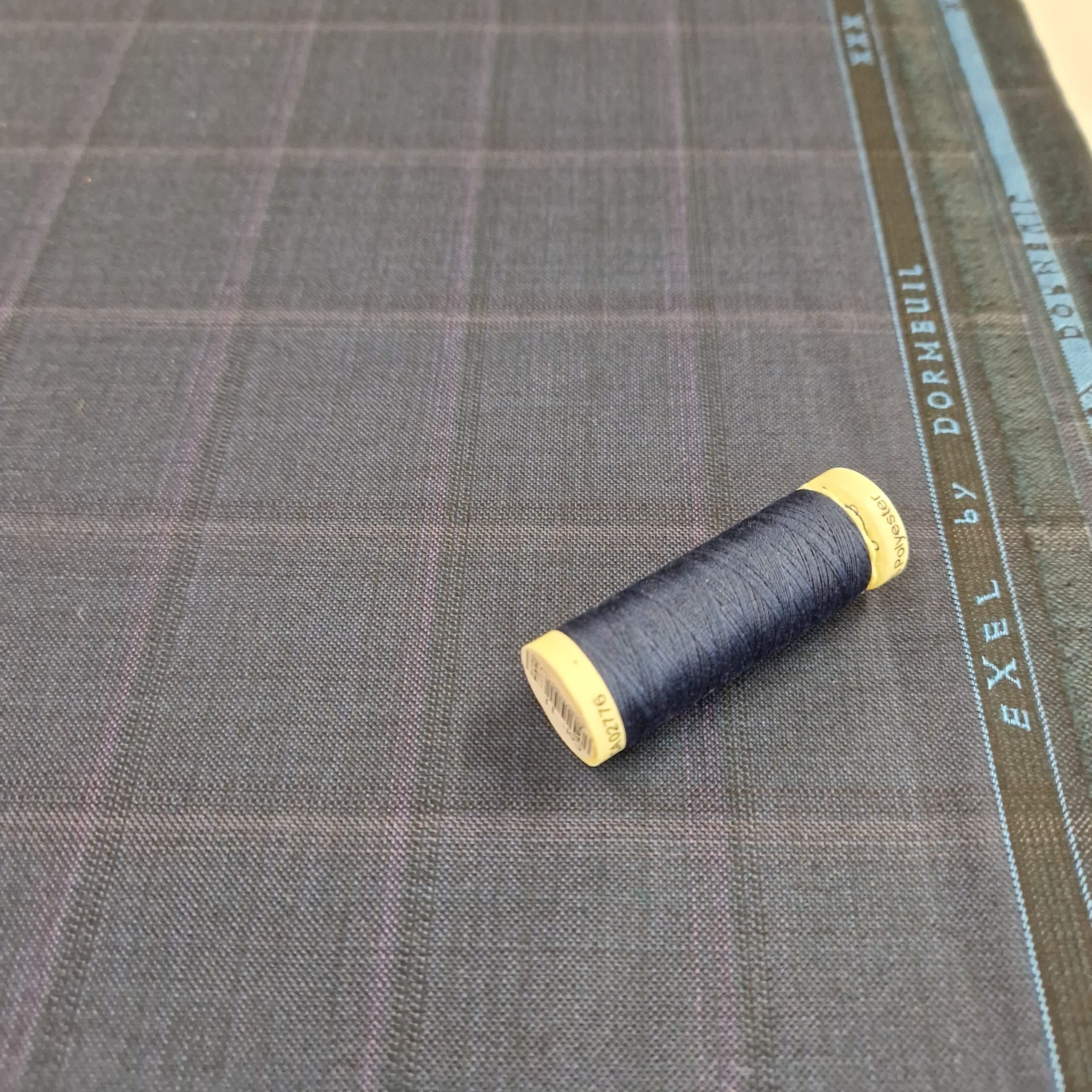 'Dormeuil' Branded Luxury Wool Suiting Check | Teal/Navy - Image 4